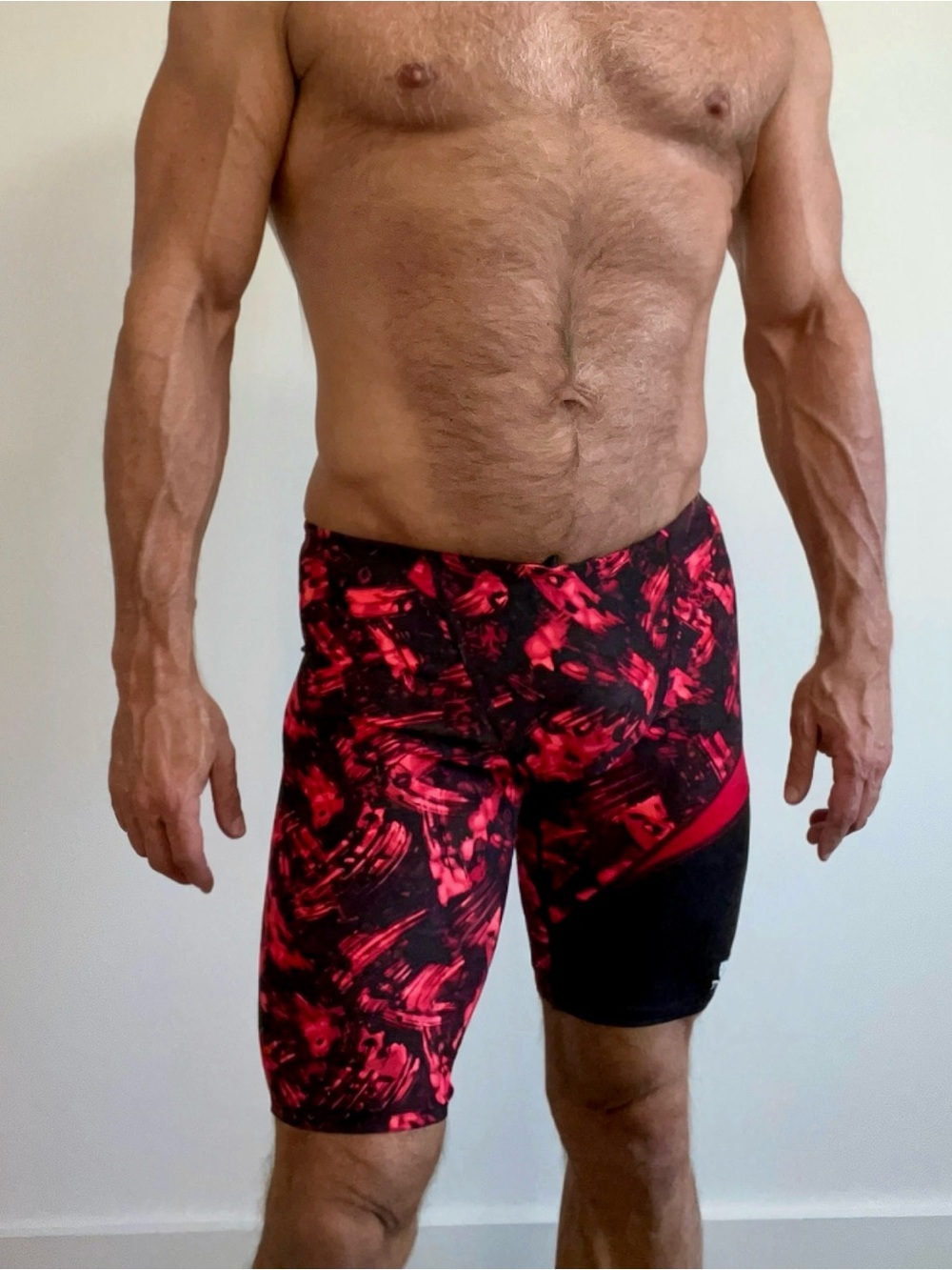 TYR Men's Red & Black Graphic Jammer Swim Shorts, Size 32